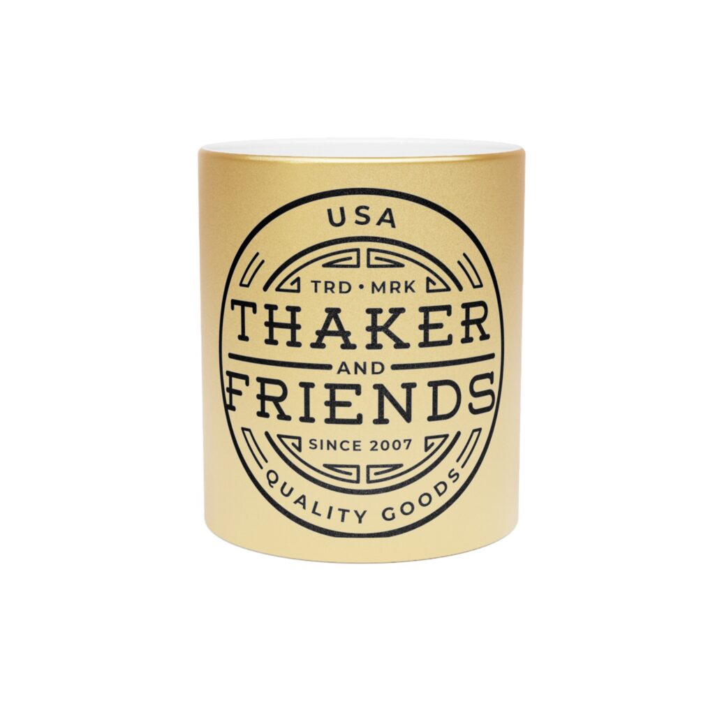 Thaker and Friends Ceramic Mug with a Non-Toxic, Metallic Finish Available in Silver and Gold